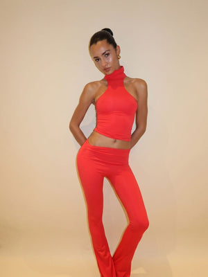 LEGGING ASYMÉTRIQUE ÉVASÉE - ROUGE