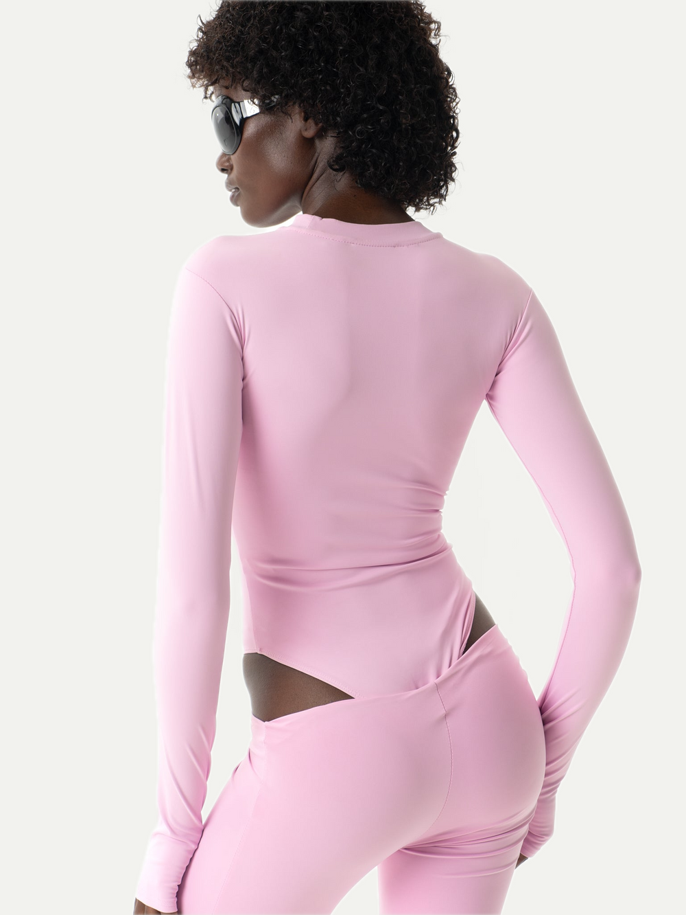 BODY THONG MANCHES LONGUES - ROSE