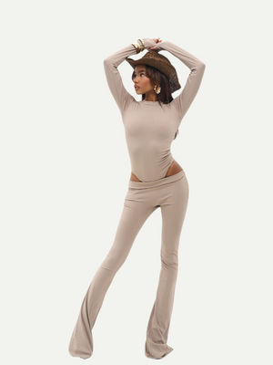 LEGGING ASYMÉTRIQUE ÉVASÉE -  TAUPE