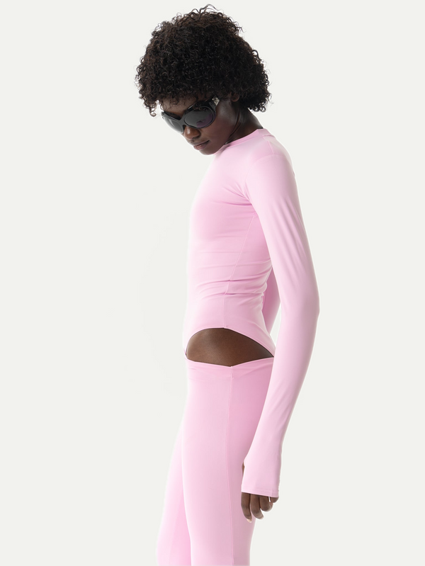 BODY THONG MANCHES LONGUES - ROSE