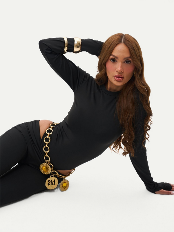 BODY THONG MANCHES LONGUES - NOIR