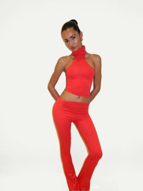 LEGGING ASYMÉTRIQUE ÉVASÉE - ROUGE