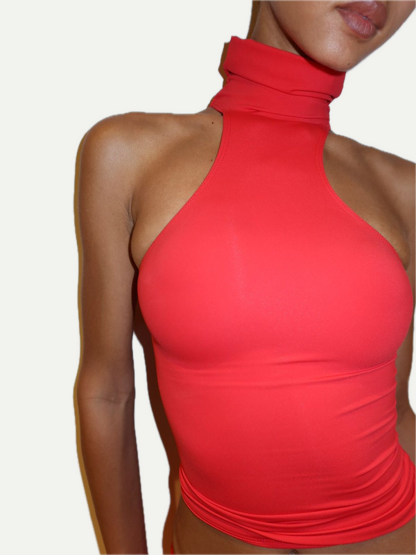 TOP COL ROULÉ ROUGE