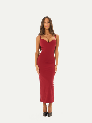ROBE SABLIER GAINANTE MIDI CERISE