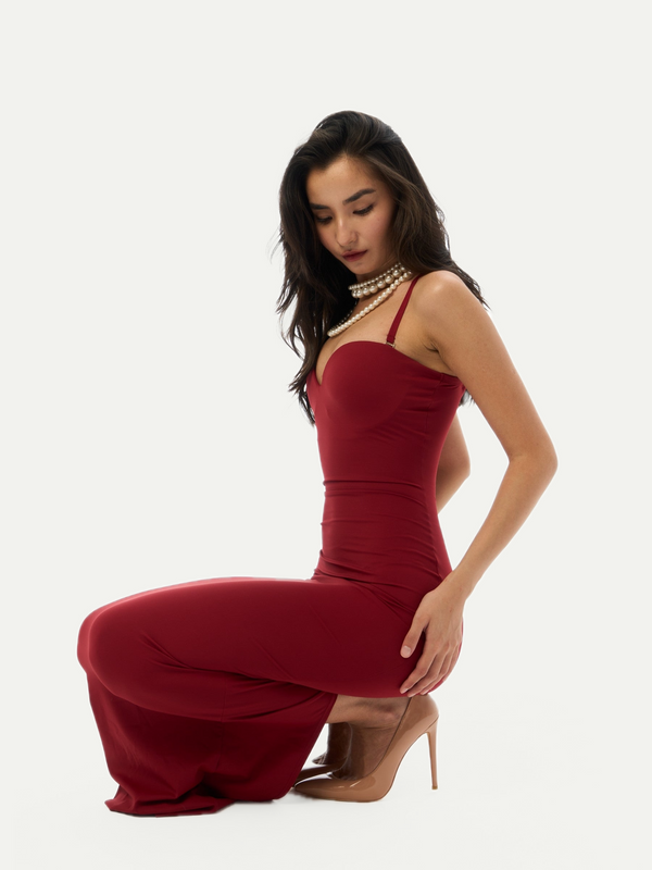 ROBE SABLIER SIRÈNE CERISE