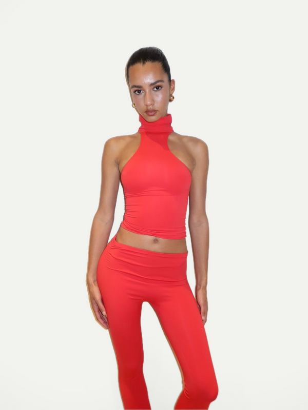 LEGGING ASYMÉTRIQUE ÉVASÉE - ROUGE