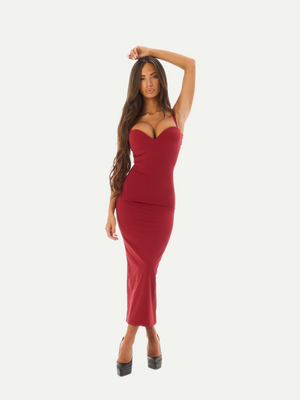 ROBE SABLIER GAINANTE MIDI CERISE